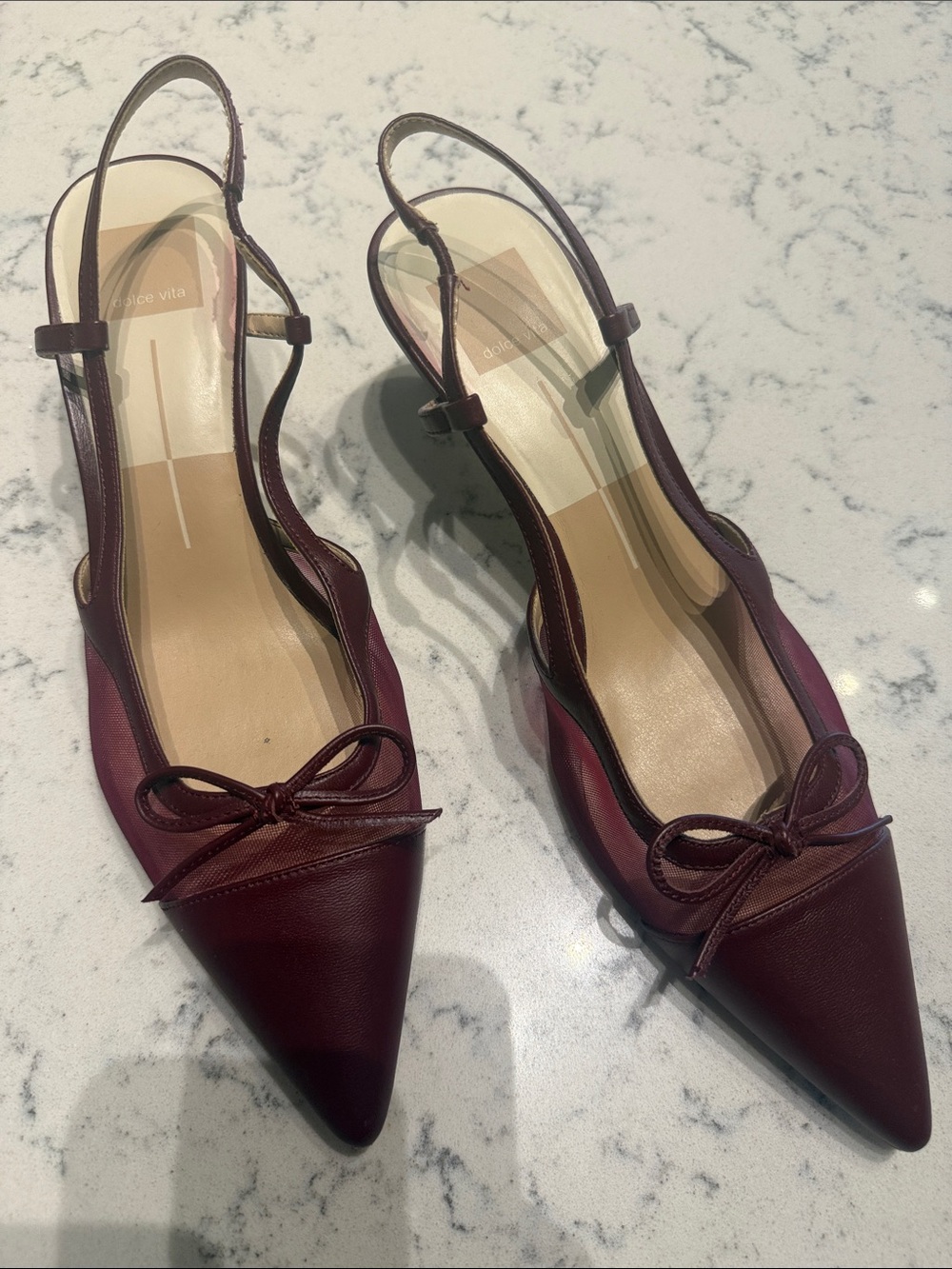 Dolce Vita Burgundy Pointed Slingback Flats with Bow